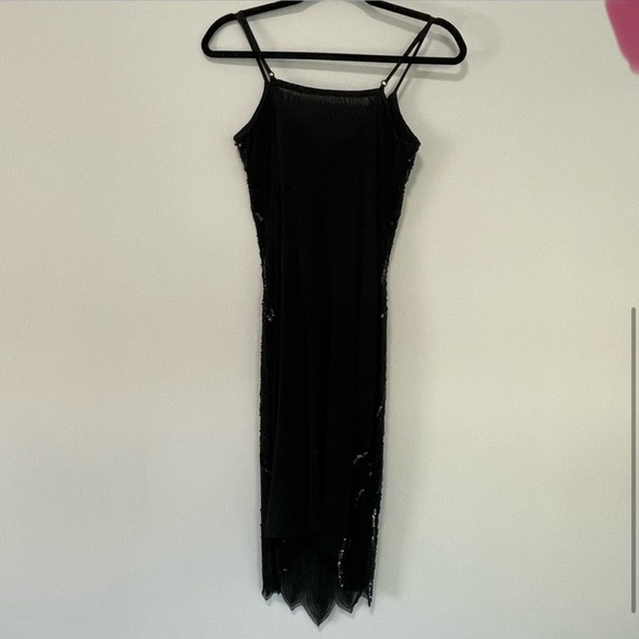 Elegant Black Beaded Gatsby Evening Dress 1920s Flapper Art Deco Cocktail Small - Picture 3 of 15